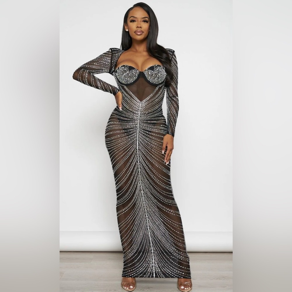 Banjul Black and Silver Long Sleeve Dress